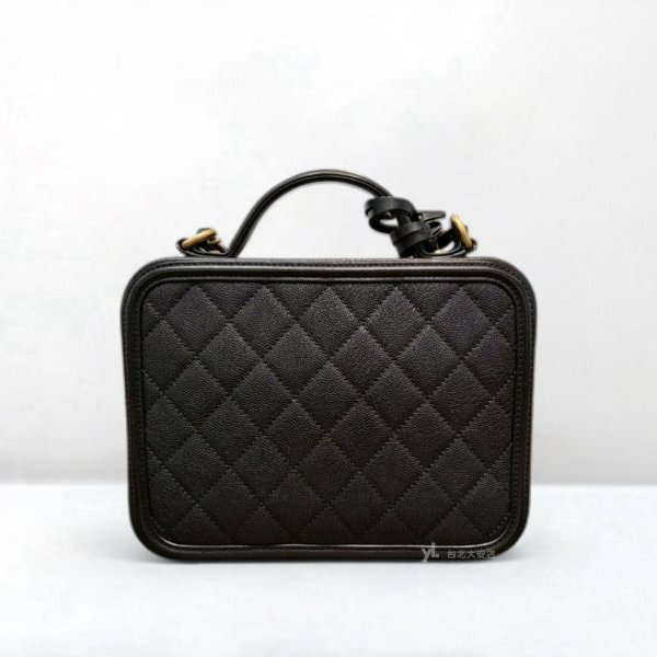 A13043-Chanel Vanity Case黑金荔枝牛皮中型化妝箱包A93-3