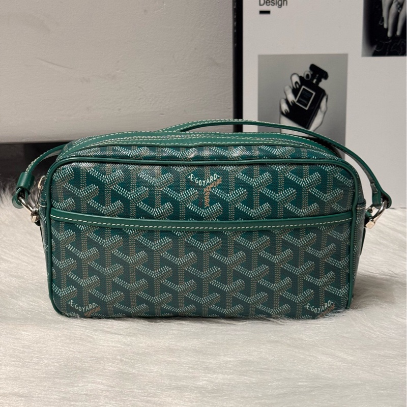 Goyard 戈雅 相機包 郵差包綠色 Cap-Vert Y字老花 帆布拼皮 男女同款情侶款 單肩包 斜跨包-1
