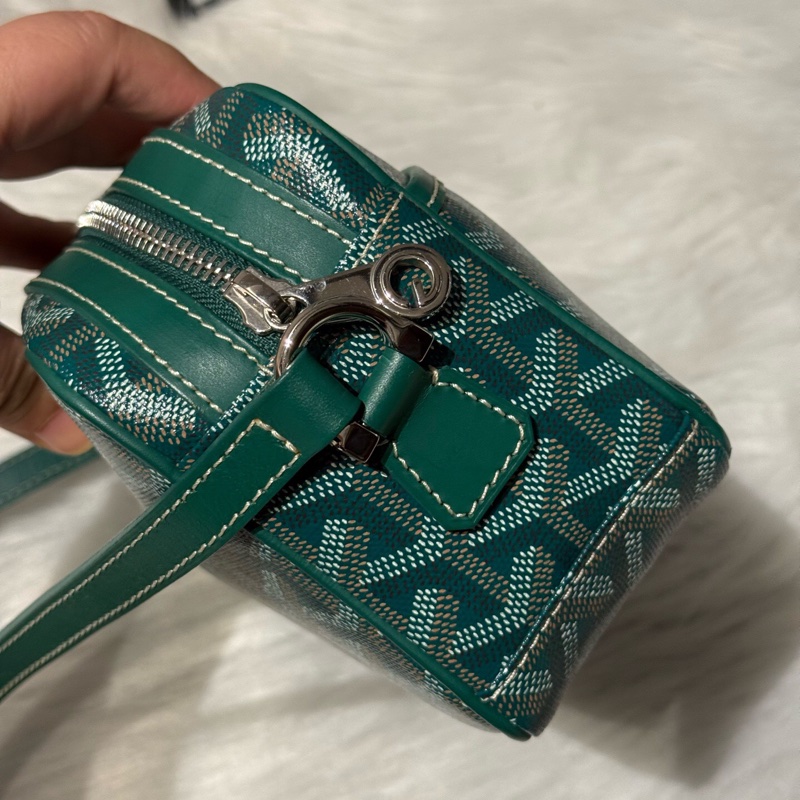 Goyard 戈雅 相機包 郵差包綠色 Cap-Vert Y字老花 帆布拼皮 男女同款情侶款 單肩包 斜跨包-4