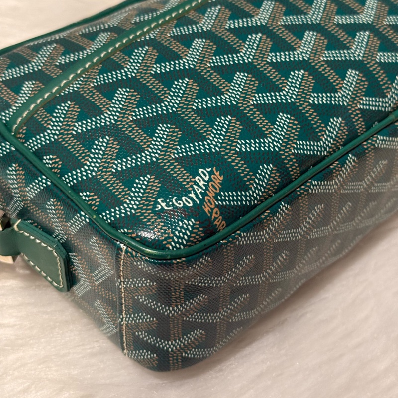 Goyard 戈雅 相機包 郵差包綠色 Cap-Vert Y字老花 帆布拼皮 男女同款情侶款 單肩包 斜跨包-6