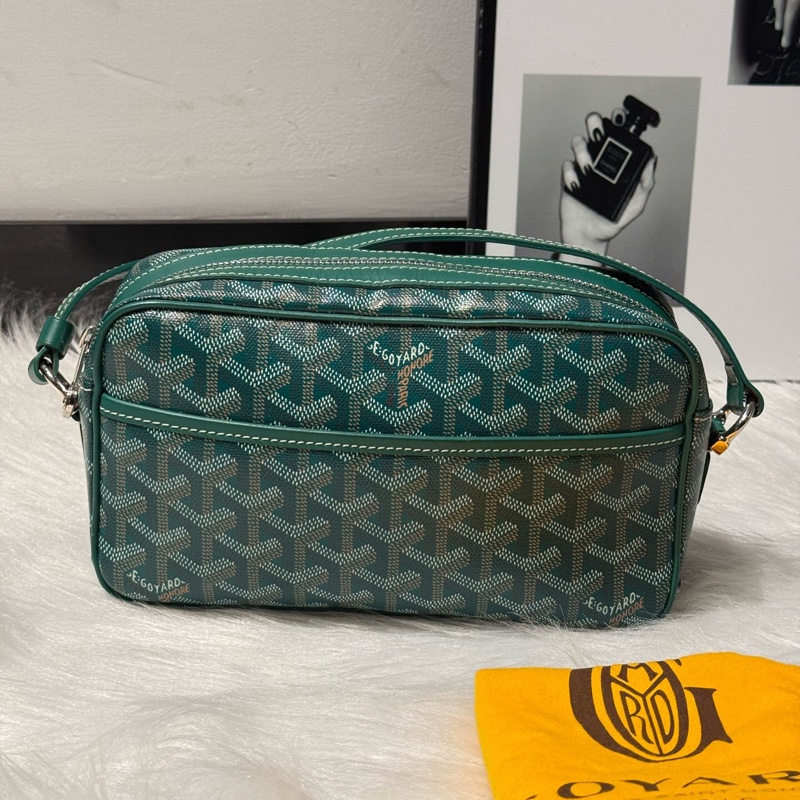Goyard 戈雅 相機包 郵差包綠色 Cap-Vert Y字老花 帆布拼皮 男女同款情侶款 單肩包 斜跨包-8