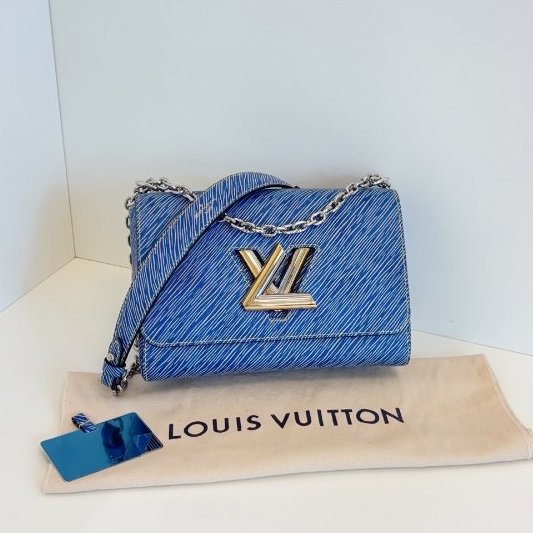 近新品 路易威登/Louis Vuitton Twist 牛仔藍水波紋 金銀鴛鴦雙色logo 中號-0