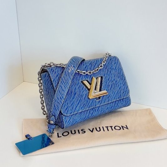 近新品 路易威登/Louis Vuitton Twist 牛仔藍水波紋 金銀鴛鴦雙色logo 中號-2