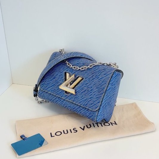 近新品 路易威登/Louis Vuitton Twist 牛仔藍水波紋 金銀鴛鴦雙色logo 中號-3