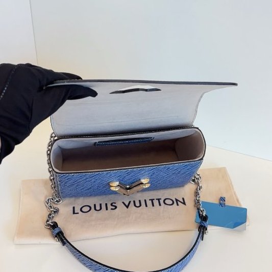 近新品 路易威登/Louis Vuitton Twist 牛仔藍水波紋 金銀鴛鴦雙色logo 中號-8