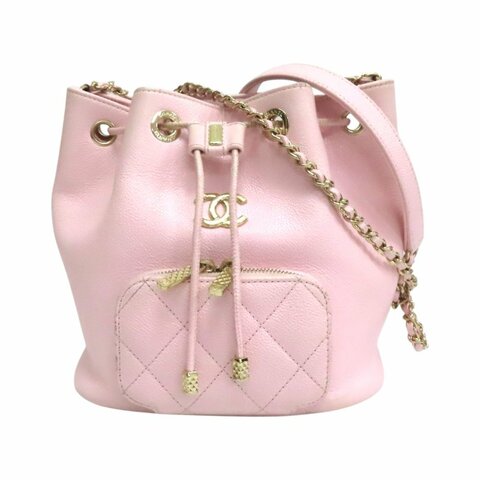 CHANEL 香奈兒 粉色 牛皮 水桶包 鍊帶 肩背包 【二手名牌BRAND OFF】