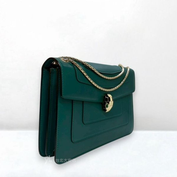A13021-BVLGARI Serpenti Forever 祖母綠牛皮蛇頭下蓋包-2