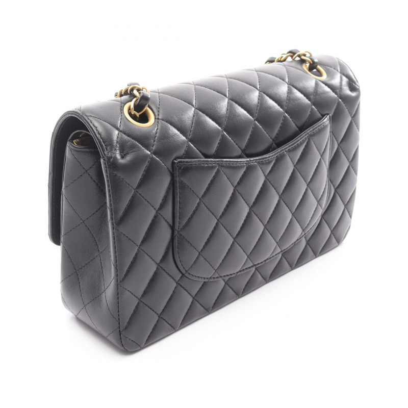 香奈兒 (CHANEL) Matelasse 雙蓋鏈條肩背包 A01112 羊皮黑色金色五金二手-1