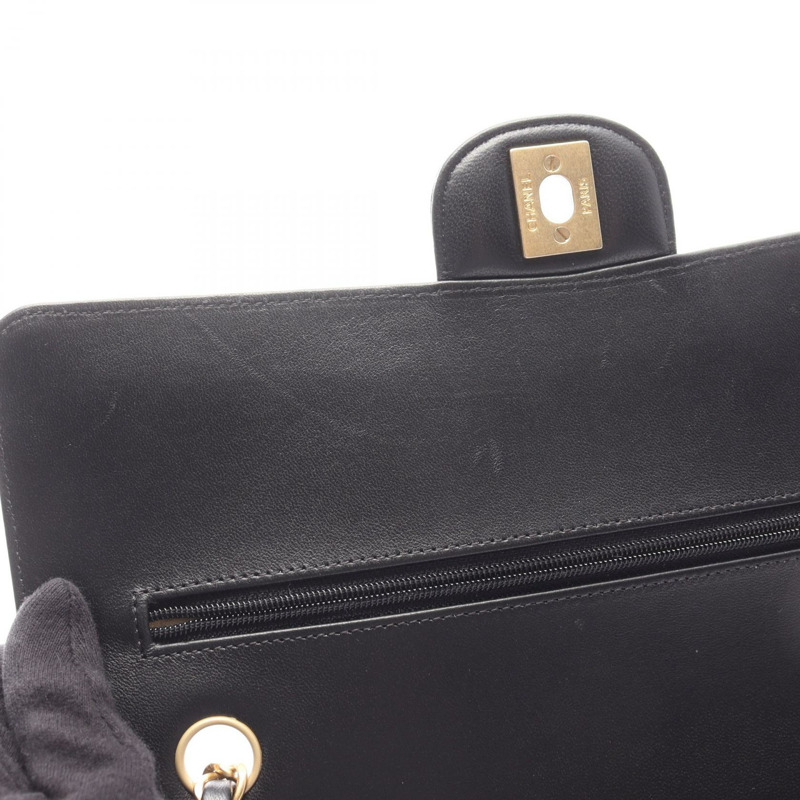 香奈兒 (CHANEL) Matelasse 雙蓋鏈條肩背包 A01112 羊皮黑色金色五金二手-5