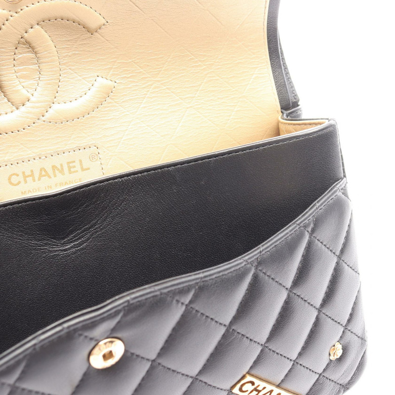香奈兒 (CHANEL) Matelasse 雙蓋鏈條肩背包 A01112 羊皮黑色金色五金二手-8