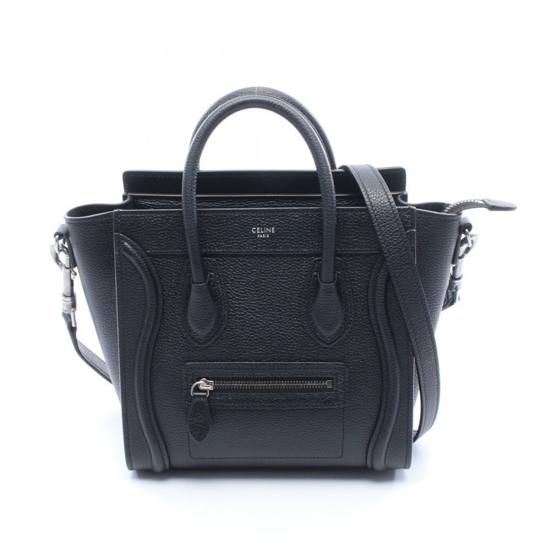 CELINE Luggage Nano Shopper 斜背單肩手提包 黑色真皮 二手 女士-0