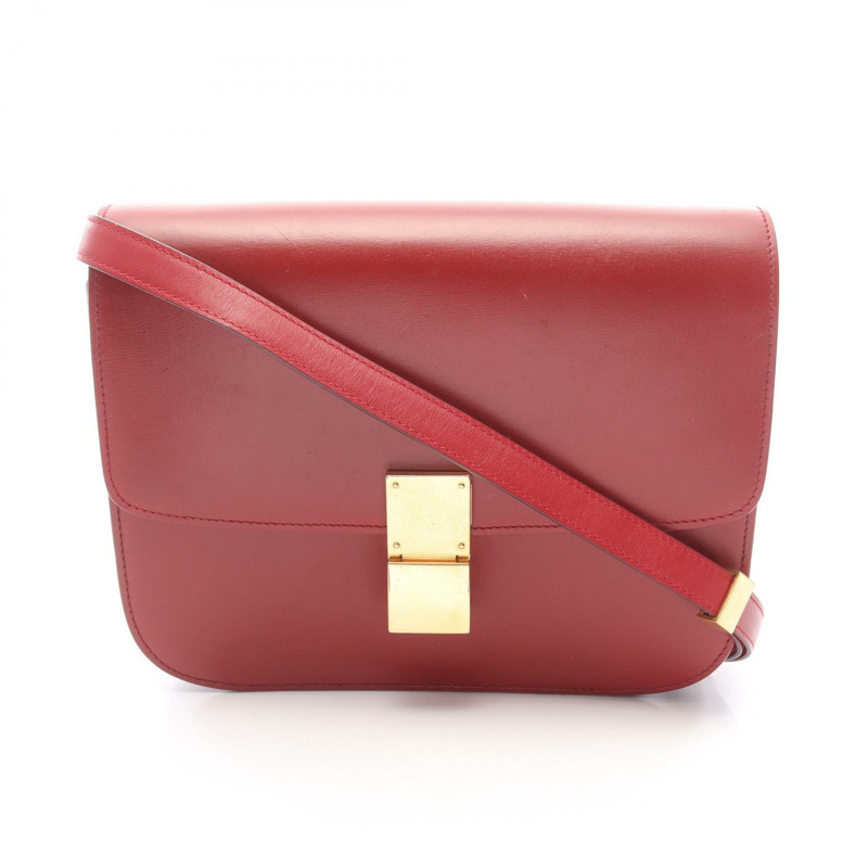 CELINE 經典 Box 中型單肩斜背包 紅色皮革 GHW 二手 女士-0