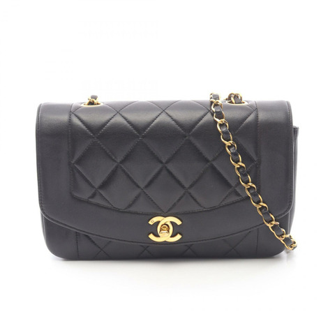 香奈兒 (CHANEL) 絎縫 Diana 翻蓋單肩包 A01164 羊皮 黑色 二手 金色五金