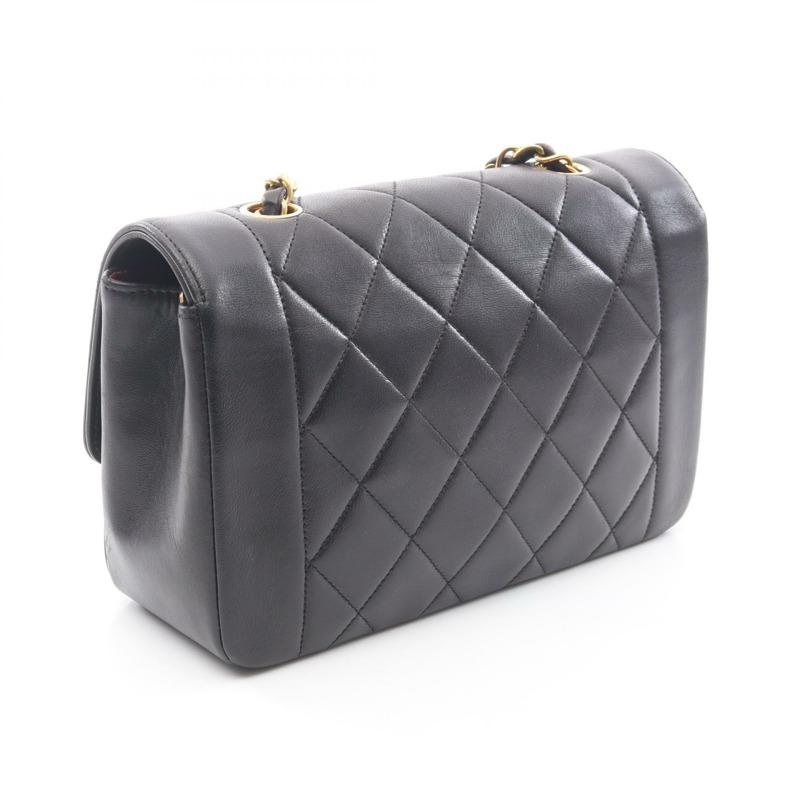 香奈兒 (CHANEL) 絎縫 Diana 翻蓋單肩包 A01164 羊皮 黑色 二手 金色五金-1