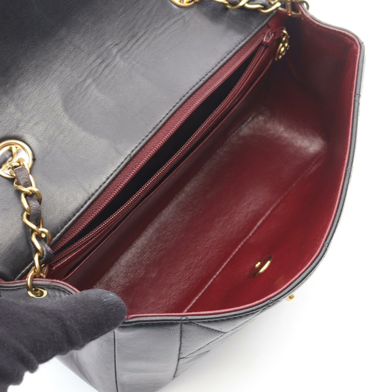 香奈兒 (CHANEL) 絎縫 Diana 翻蓋單肩包 A01164 羊皮 黑色 二手 金色五金-2