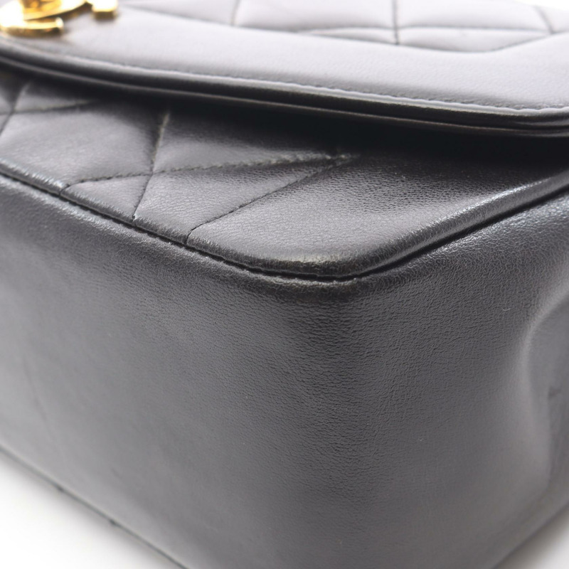 香奈兒 (CHANEL) 絎縫 Diana 翻蓋單肩包 A01164 羊皮 黑色 二手 金色五金-6