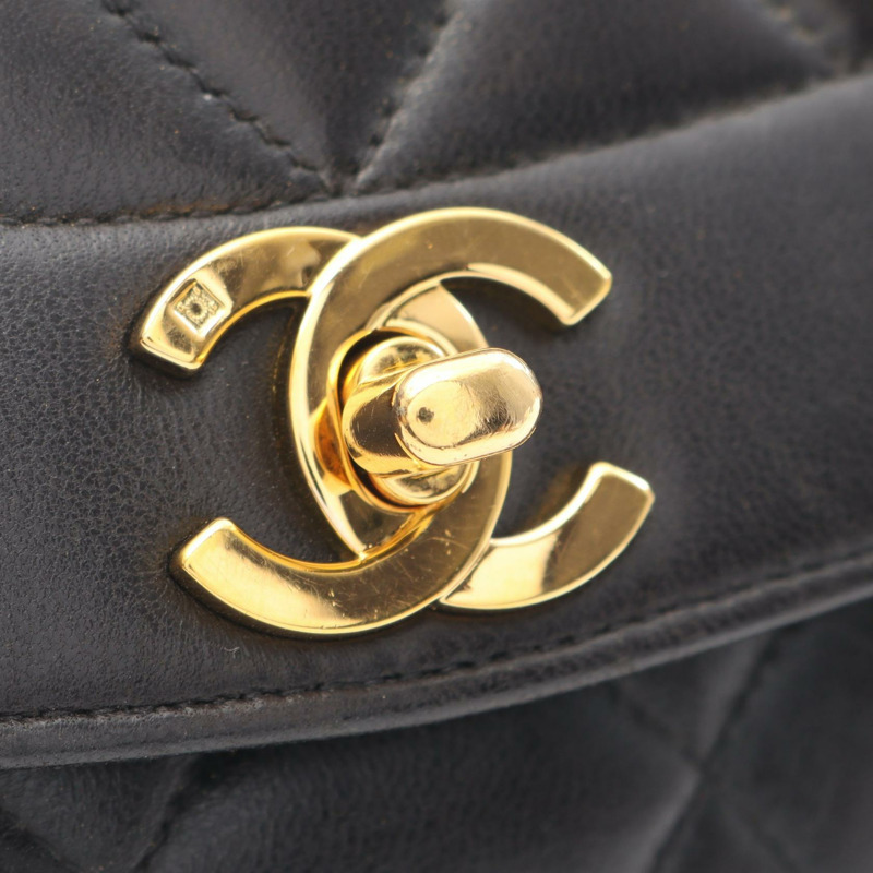 香奈兒 (CHANEL) 絎縫 Diana 翻蓋單肩包 A01164 羊皮 黑色 二手 金色五金-8