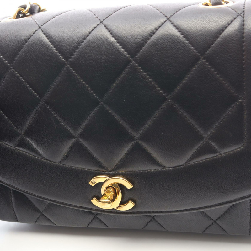 香奈兒 (CHANEL) 絎縫 Diana 翻蓋單肩包 A01164 羊皮 黑色 二手 金色五金-9