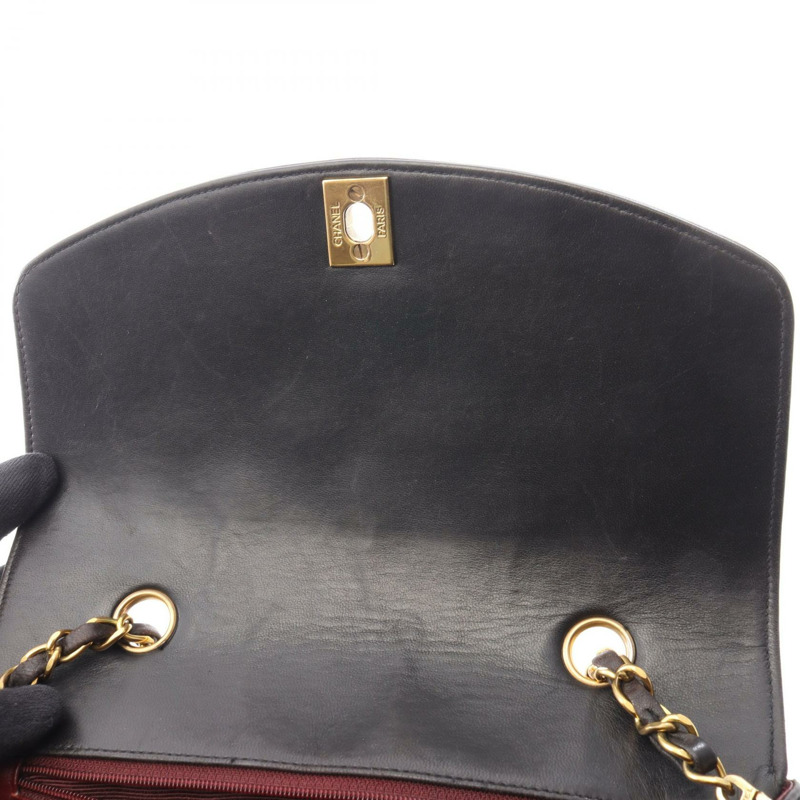 香奈兒 (CHANEL) 絎縫 Diana 翻蓋單肩包 A01164 羊皮 黑色 二手 金色五金-11