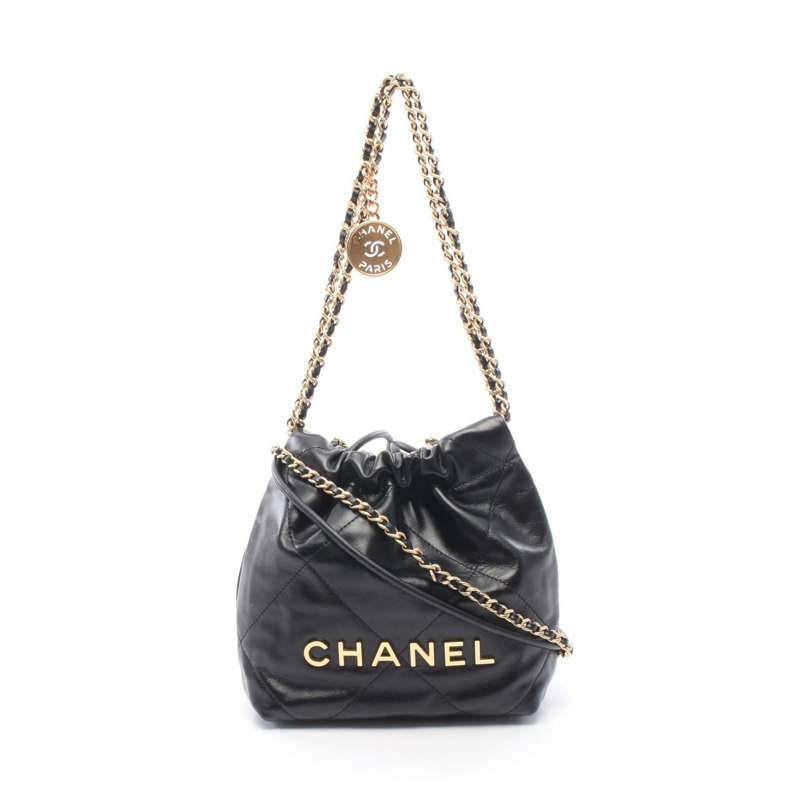 香奈兒 Chanel 22 迷你鏈條肩背包 AS3980 黑色皮革 二手 女士 GHW CC-0