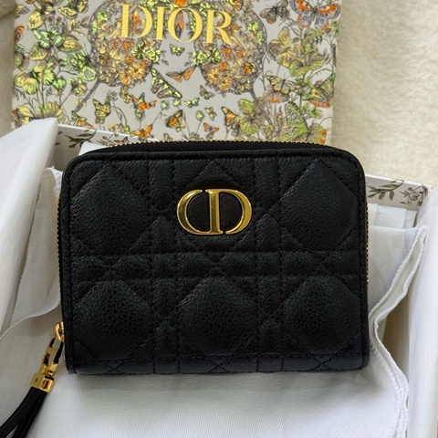 全新Dior Caro大拉鍊黑金短夾