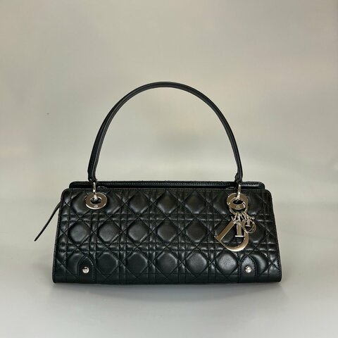 DIOR  黑銀扣藤格紋長形肩背包