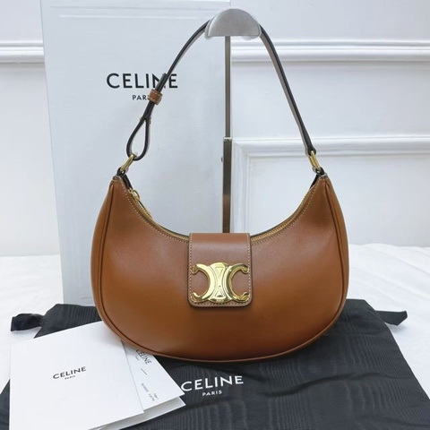 CELINE賽琳 TriompheAVA Ava 凱旋門標誌可調節肩帶 光滑小牛皮 手提單肩包 女款 棕色