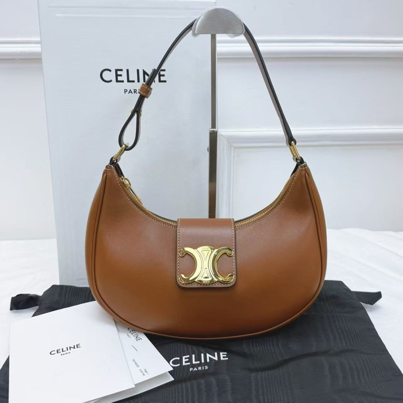 CELINE賽琳 TriompheAVA Ava 凱旋門標誌可調節肩帶 光滑小牛皮 手提單肩包 女款 棕色-0