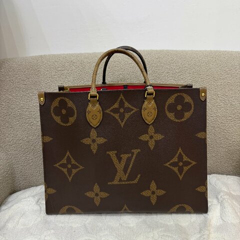 中古 路易威登 LOUIS VUITTON OnTheGo GM棕色 金釦 老花托特包 M45320