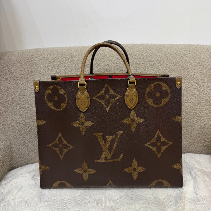 中古 路易威登 LOUIS VUITTON OnTheGo GM棕色 金釦 老花托特包 M45320-0