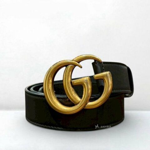 A13014-GUCCI GG Marmont黑色牛皮復古金釦皮帶/414516
