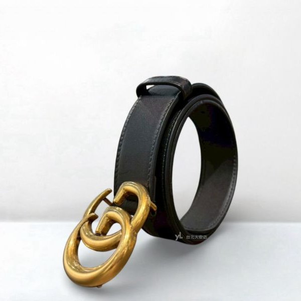 A13014-GUCCI GG Marmont黑色牛皮復古金釦皮帶/414516-1
