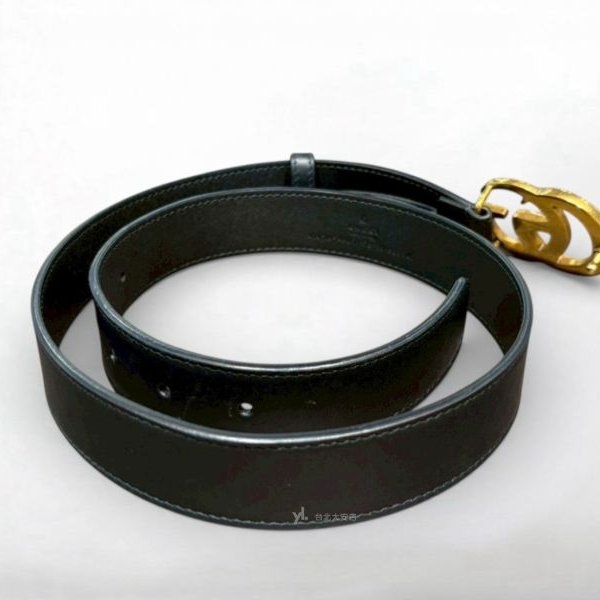 A13014-GUCCI GG Marmont黑色牛皮復古金釦皮帶/414516-3