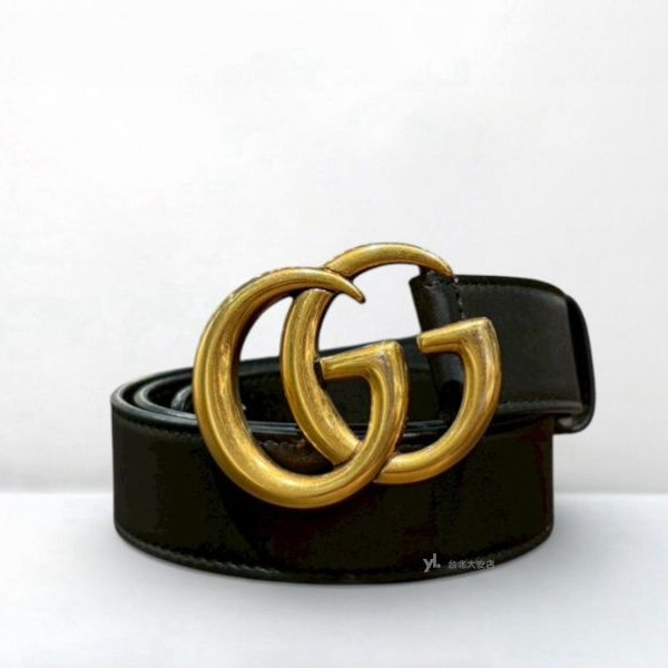 A13014-GUCCI GG Marmont黑色牛皮復古金釦皮帶/414516-4