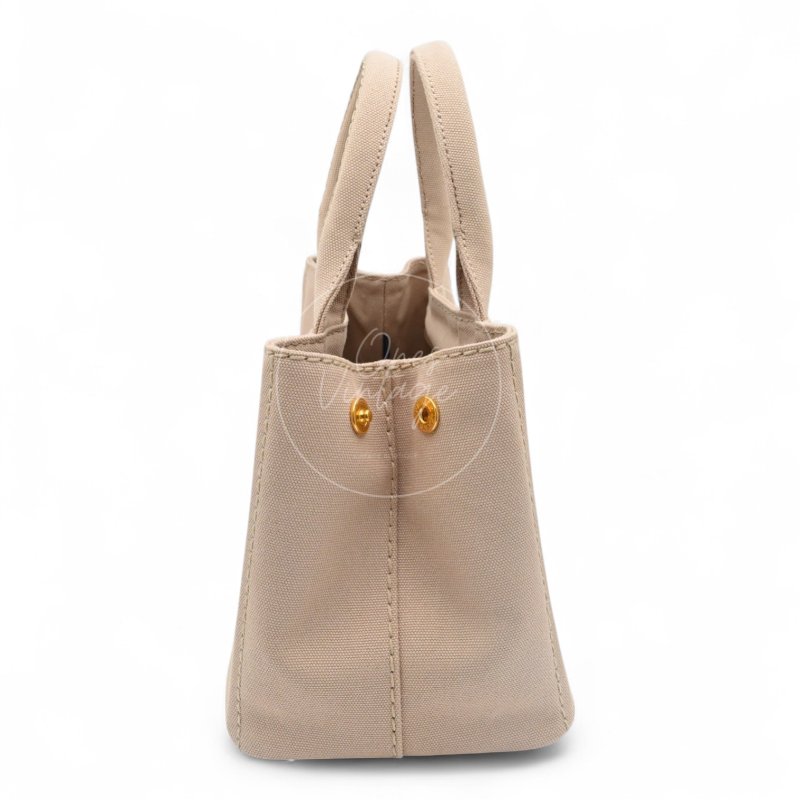 中古 Prada 普拉達 1BG439 迷你 Canapa卡納帕帆布系列 米色帆布 手提包-1