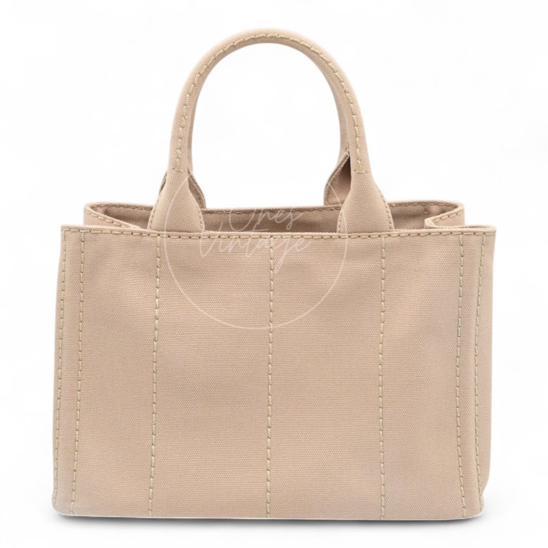 中古 Prada 普拉達 1BG439 迷你 Canapa卡納帕帆布系列 米色帆布 手提包-2