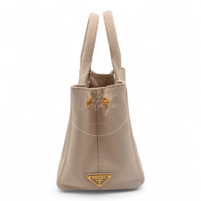 中古 Prada 普拉達 1BG439 迷你 Canapa卡納帕帆布系列 米色帆布 手提包-3