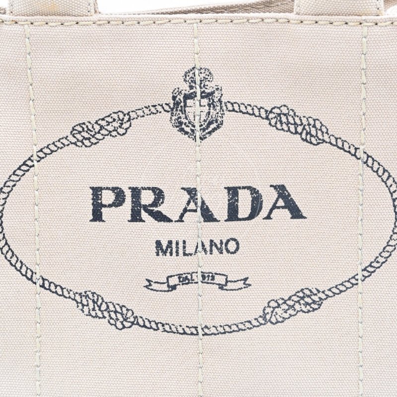 中古 Prada 普拉達 1BG439 迷你 Canapa卡納帕帆布系列 米色帆布 手提包-6