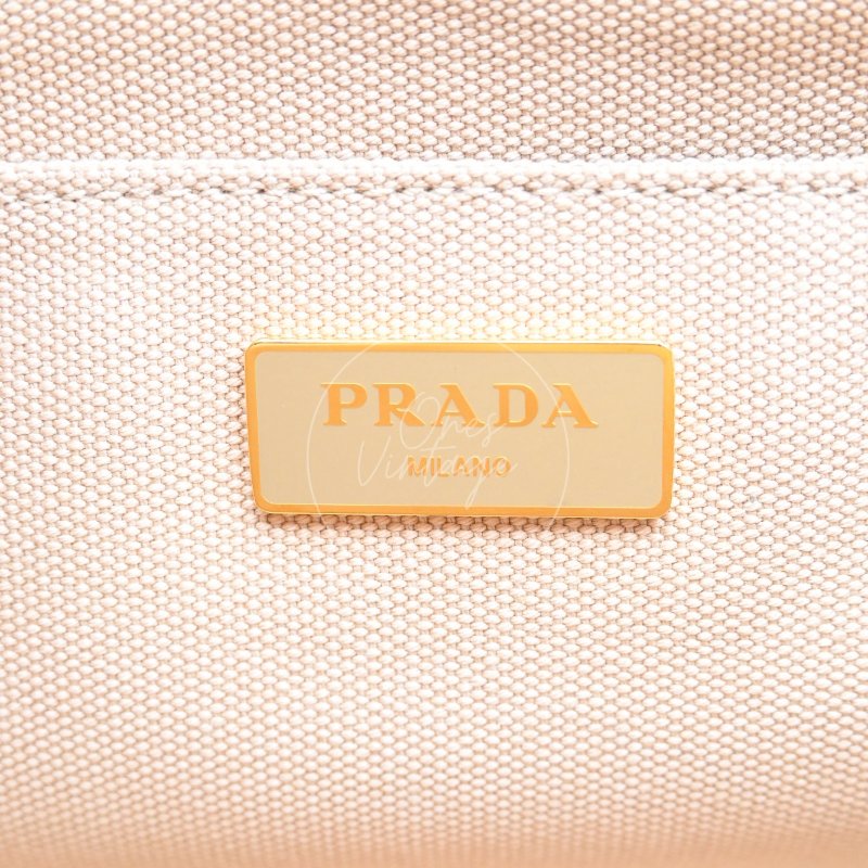 中古 Prada 普拉達 1BG439 迷你 Canapa卡納帕帆布系列 米色帆布 手提包-9
