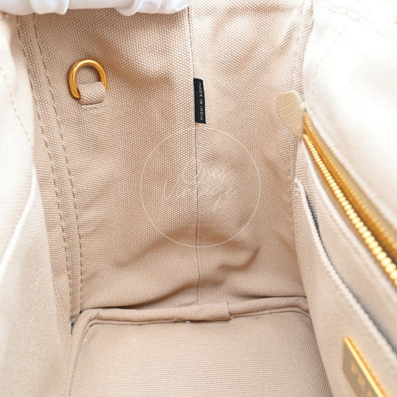 中古 Prada 普拉達 1BG439 迷你 Canapa卡納帕帆布系列 米色帆布 手提包-13
