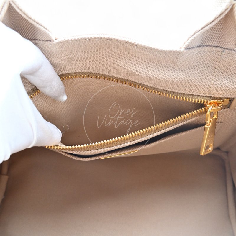 中古 Prada 普拉達 1BG439 迷你 Canapa卡納帕帆布系列 米色帆布 手提包-15