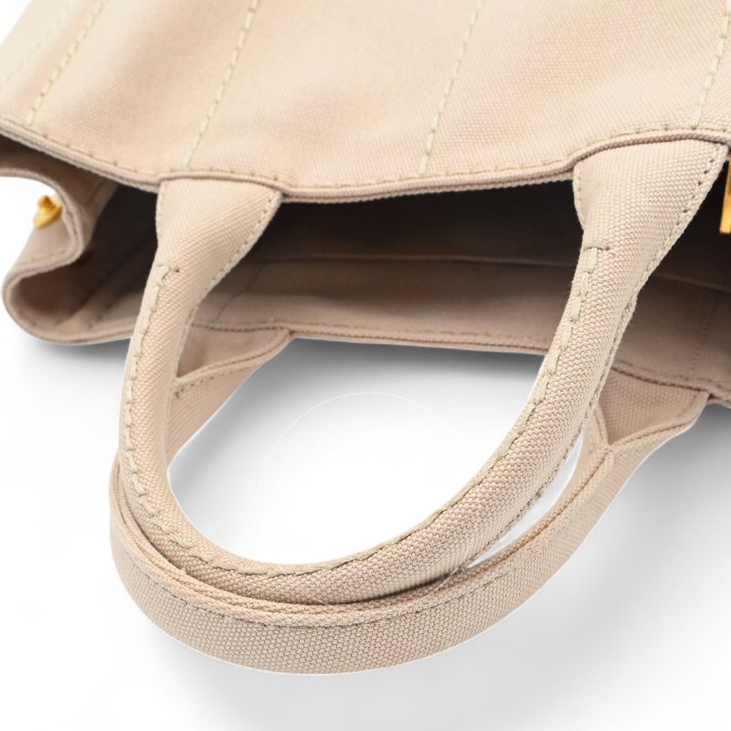 中古 Prada 普拉達 1BG439 迷你 Canapa卡納帕帆布系列 米色帆布 手提包-17