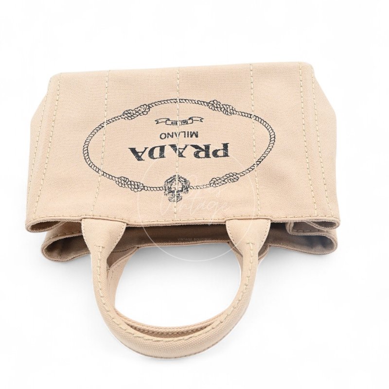 中古 Prada 普拉達 1BG439 迷你 Canapa卡納帕帆布系列 米色帆布 手提包-18