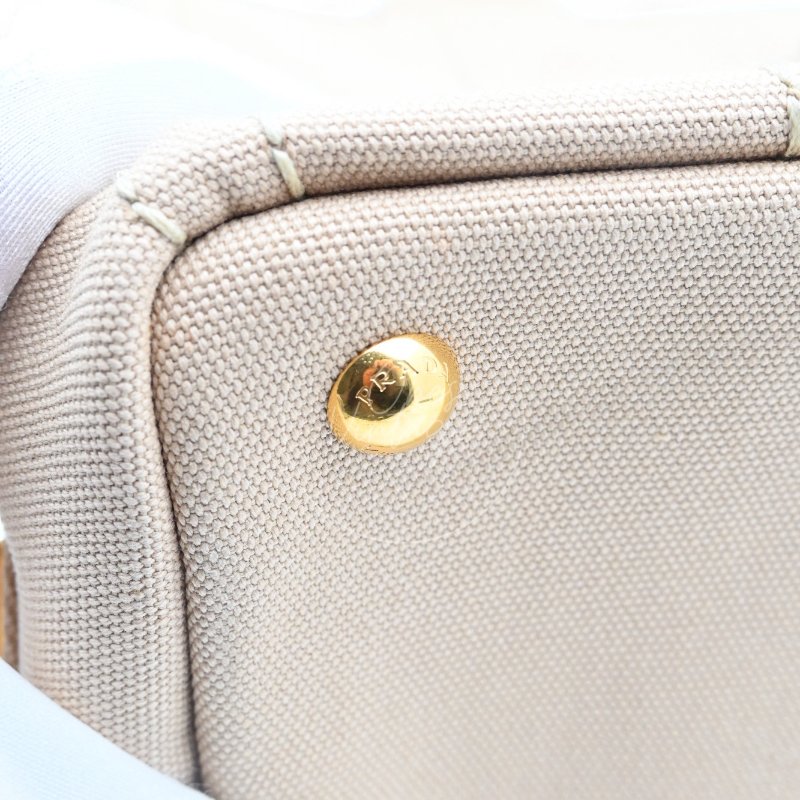 中古 Prada 普拉達 1BG439 迷你 Canapa卡納帕帆布系列 米色帆布 手提包-26