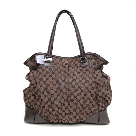 GUCCI 褐色帆布銀扣肩背包