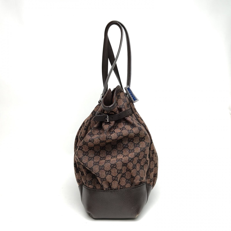 GUCCI 褐色帆布銀扣肩背包-1