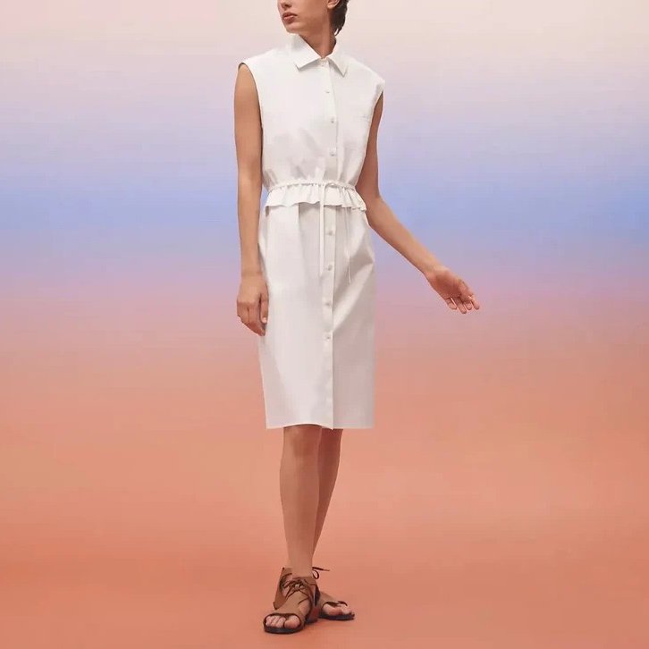44號 ::HERMES:: 白色愛馬仕長版背心上衣 純棉 連身裙 Robe Inspi Chemise 90 Blanc White Cotton Dress-2