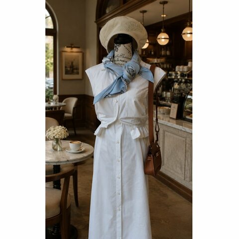 44號 ::HERMES:: 白色愛馬仕長版背心上衣 純棉 連身裙  Robe Inspi Chemise 90 Blanc White Cotton Dress