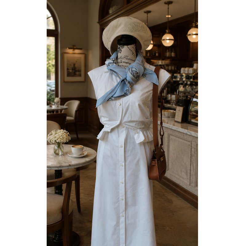 44號 ::HERMES:: 白色愛馬仕長版背心上衣 純棉 連身裙 Robe Inspi Chemise 90 Blanc White Cotton Dress-0