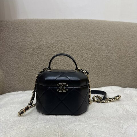 中古 Chanel香奈兒 Vanity Box 小方盒 晶片版 高級手工坊系列 小羊皮 月光寶盒